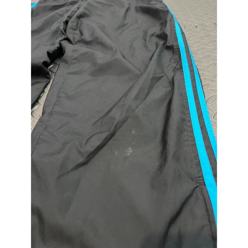 Vintage Y2K Adidas Track Pants Mens XL Black Blue 3-Stripe Windbreaker Ankle Zip